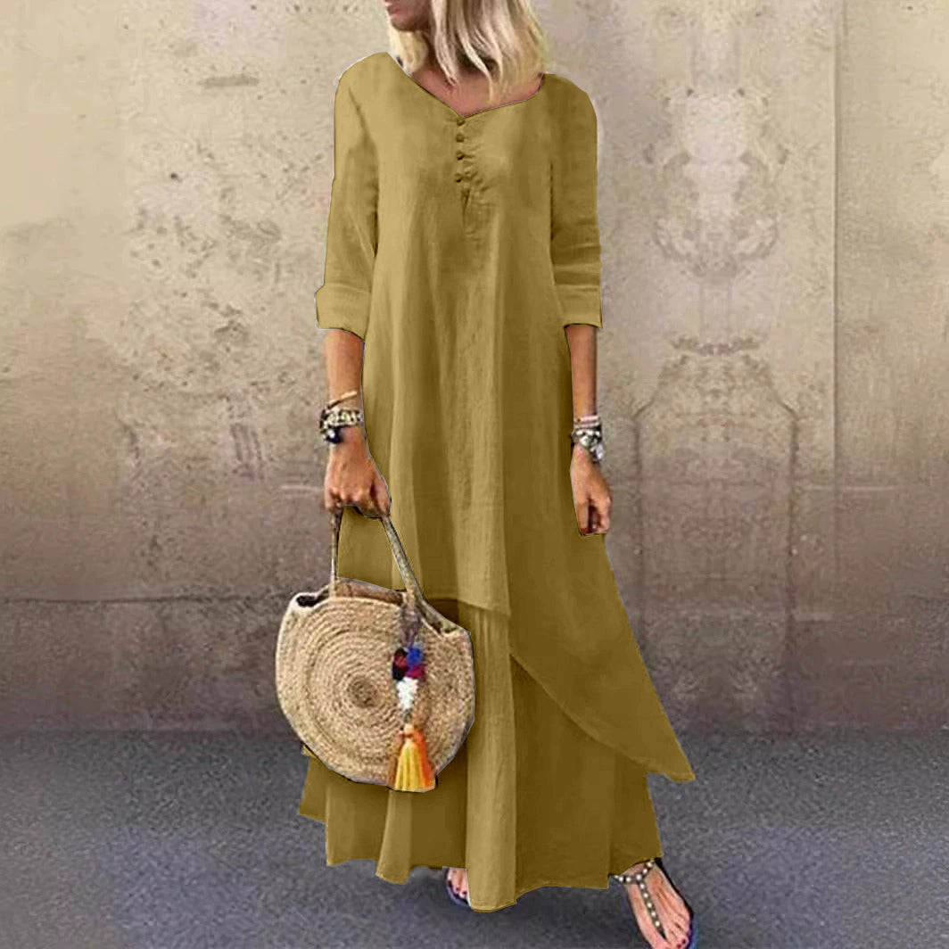 Casual Multi-layer Design Linen Dress artswardrobe