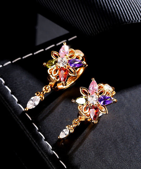 Regular Gold Alloy Crystal Zircon Tassel Drop Earrings