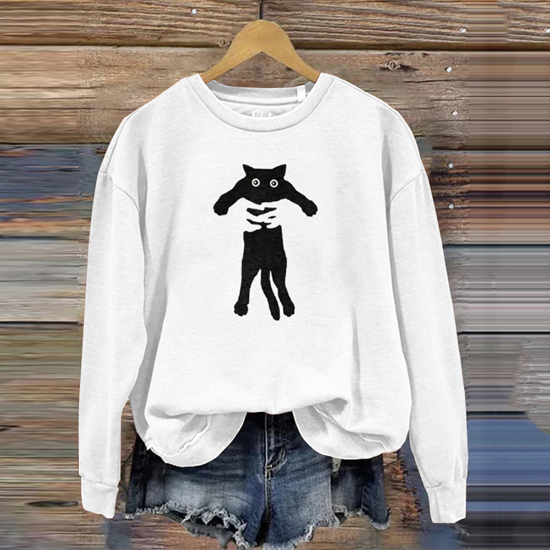 Women's Hugging Black Cat Abstract Art Painting Sweatshirt elevenforest
