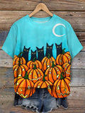 Pumpkin Cats Crew Neck T-Shirt elevenforest