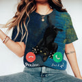 Women's Abstract Creative Cute Black Cat Calling Art Print T-shirt elevenforest