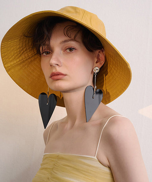 Black Big Heart Exaggeration Alloy Drop Earrings