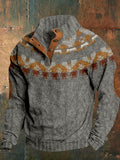Men's Vintage Knitted Pattern Buttoned Cozy Sweatshirt artswardrobe