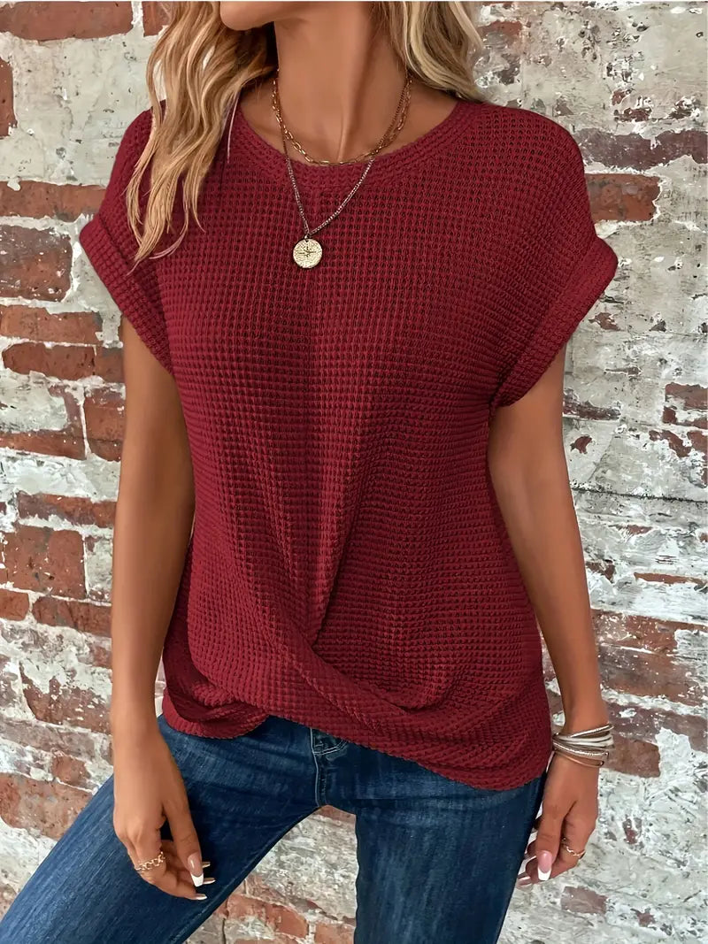 LM | Waffle knit top with rolled sleeves