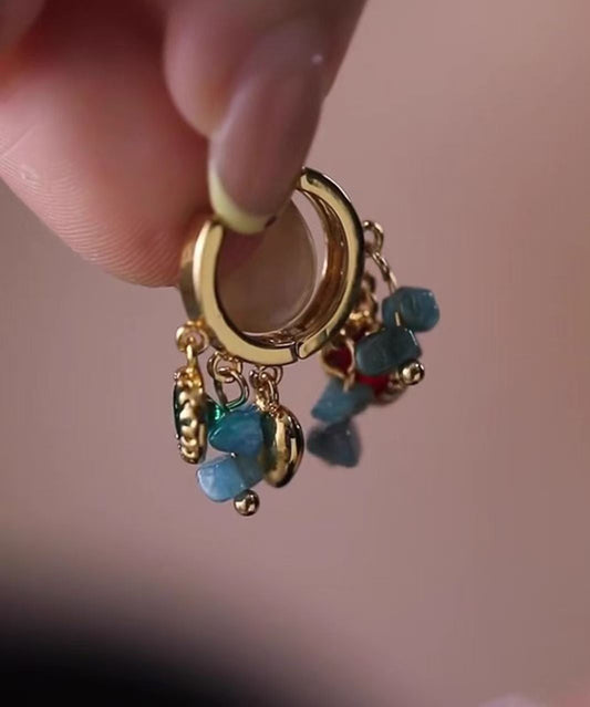 Blue Copper Overgild Asymmetrical Tassel Hoop Earrings