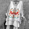 Comstylish Women's Vintage Floral And Bird Art Embroidery Cotton And Linen Shirt