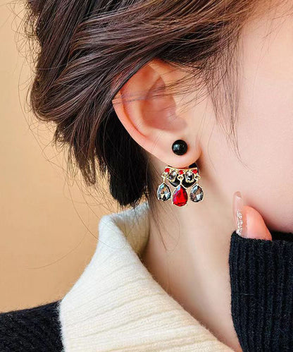 Unique Colorblock Copper Alloy Crystal Ball Tassel Drop Earrings