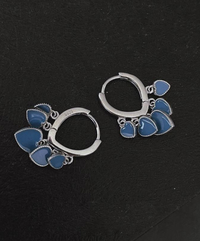 Blue Stainless Steel Ename Glaze Love Hoop Earrings
