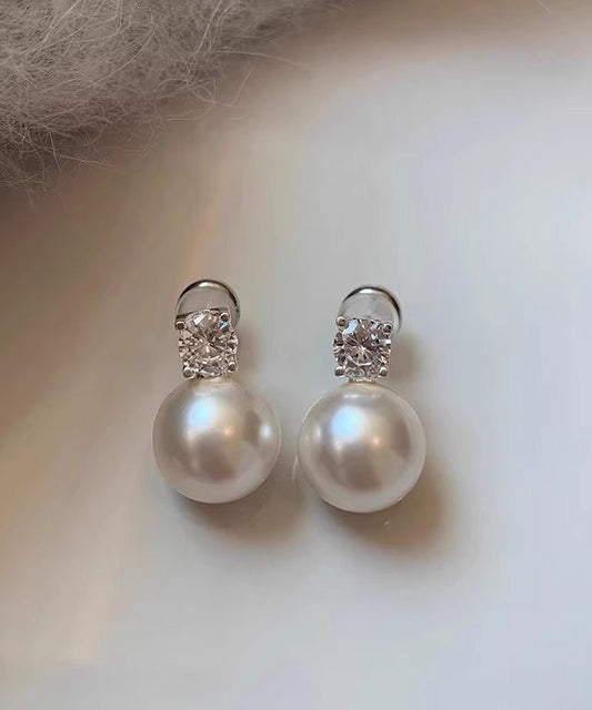 Original Design White Sterling Silver Zircon Pearlstud Earrings