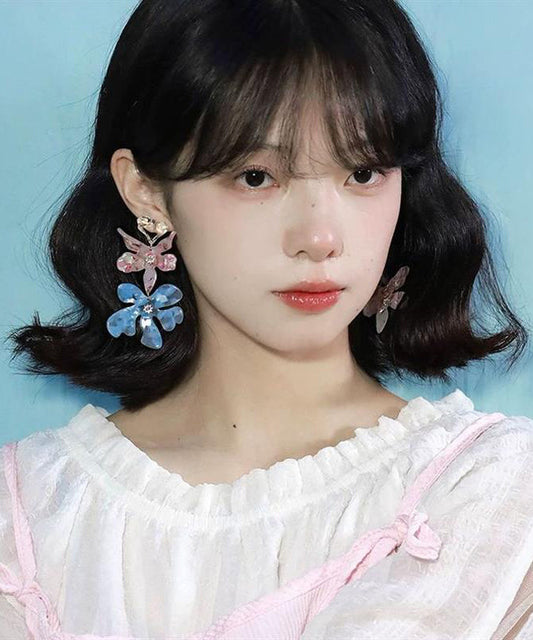Diy Colorblock Alloy Resin Iris Drop Earrings