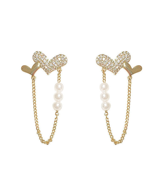 Diy Gold Copper Overgild Zircon Pearl Love Tassel Hoop Earrings