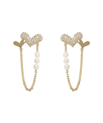 Diy Gold Copper Overgild Zircon Pearl Love Tassel Hoop Earrings