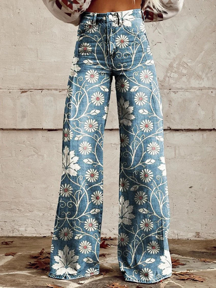 EP | Annett™ Pantalon décontracté imprimé vintage à jambes larges