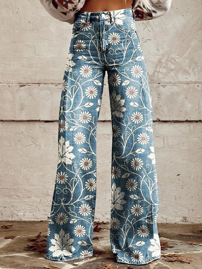EP | Annett™ Pantalon décontracté imprimé vintage à jambes larges