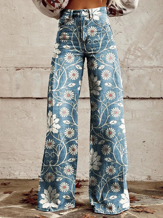 EP | Annett™ Pantalon décontracté imprimé vintage à jambes larges