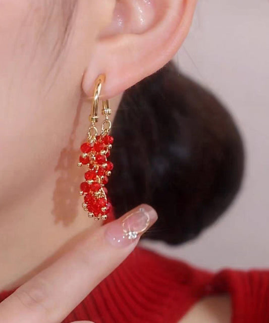 Red Copper Alloy Beading Hoop Earrings