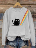 Rainbow-playing Kitten Fun Round-neck Long-sleeved Sweatshirt elevenforest