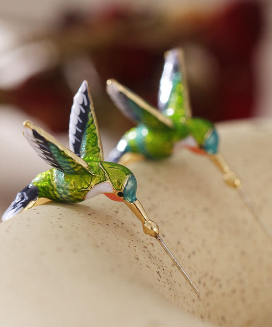 Stylish Green Bird Metal Hoop Earrings