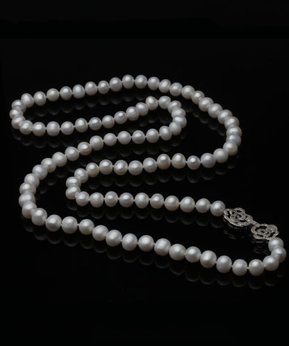 Natural Sterling Silver White Long Pearl Necklace Wedding