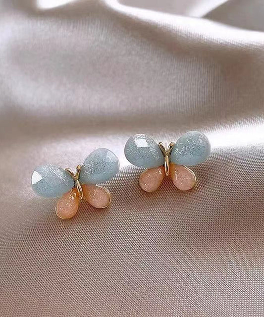 Diy Colorblock Copper Overgild Butterfly Stud Earrings