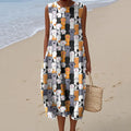 Women's Cat Paw Print Crew Neck Tank Midi Dress artswardrobe