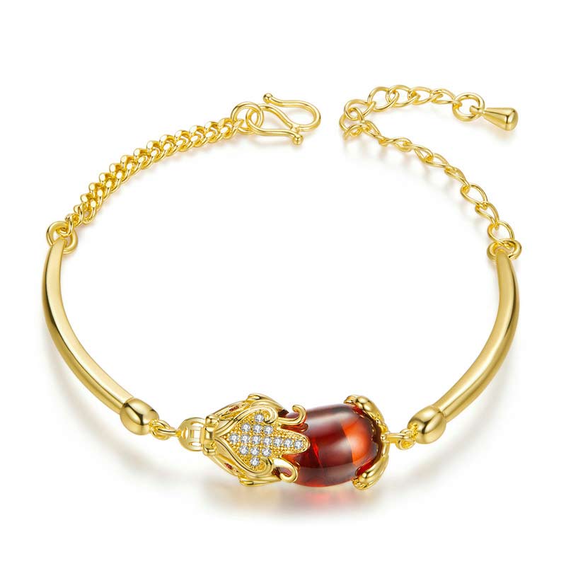 Fengshui Golden Red Agate Pixiu Wealth Luck Bracelet
