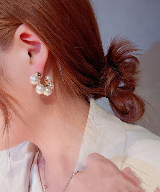 Diy White Sterling Silver Overgild Pearl Hoop Earrings