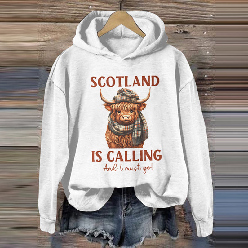 Comstylish Vintage Scotland Travel Highlands Print Casual Hoodie