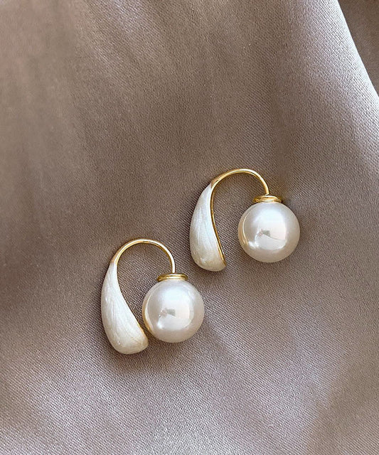 White Copper Alloy Drip Glaze Pearl Hoop Earrings