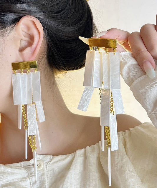 White Alloy Acrylic Tassel Drop Earrings