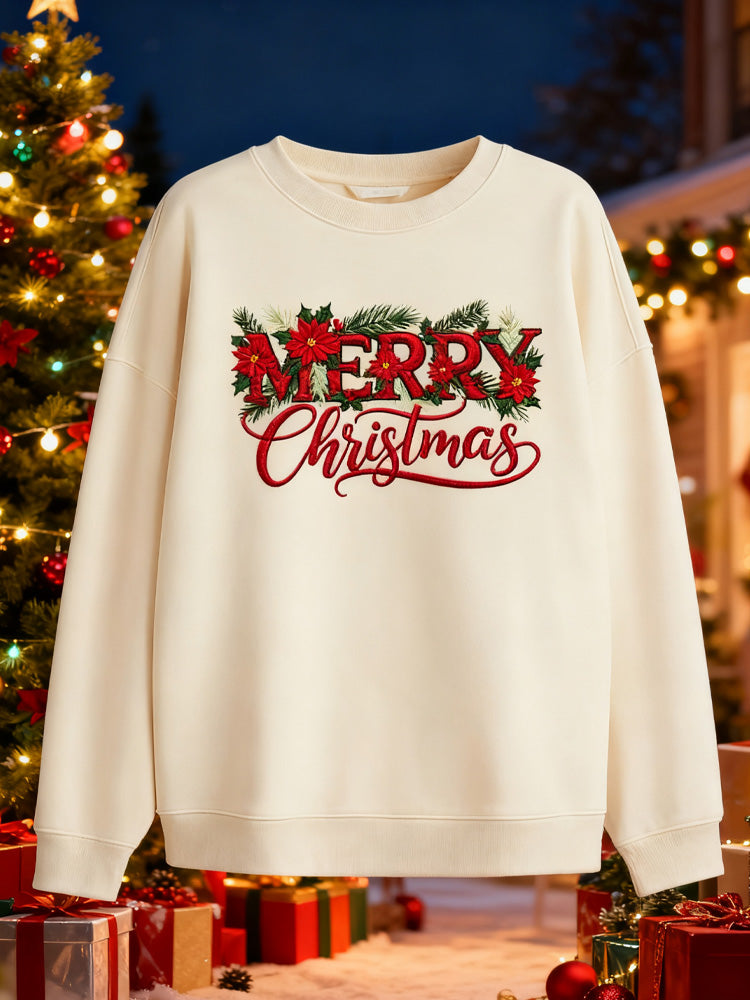 Comstylish Merry Christmas Knitted Print Sweatshirt