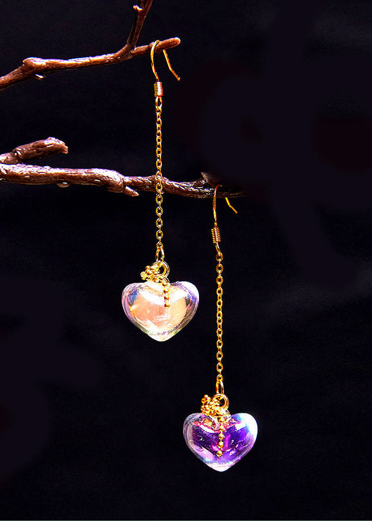 Asymmetric Design Heart-shaped Crystal Drop Earrings