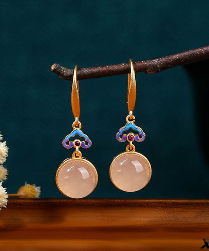 Gold Copper Overgild Auspicious Clouds Chalcedony Drop Earrings