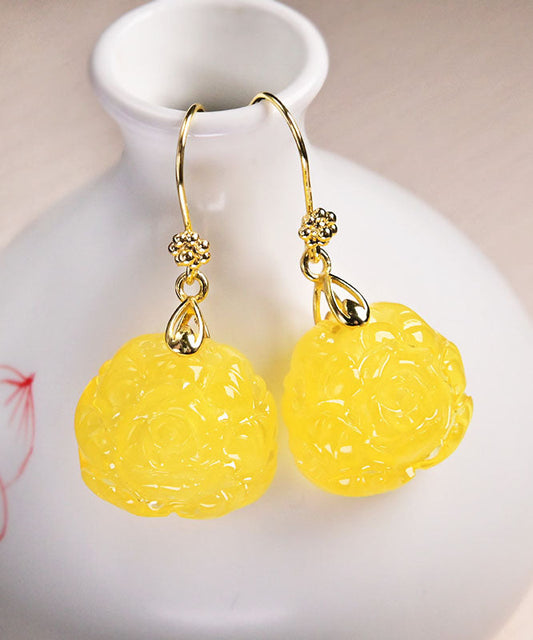 Yellow 14k Gold Amber Beeswax Drop Earrings