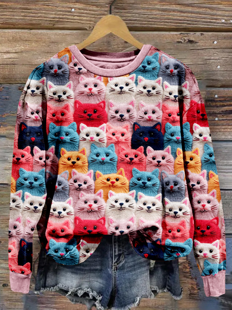 Colorful Cute Cats Embroidered Comfy Sweatshirt elevenforest