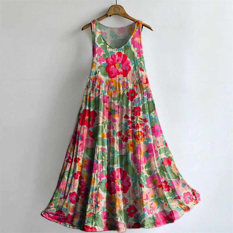 Women's Floral Embellished Pattern Art Print Round Neck Sleeveless Cot