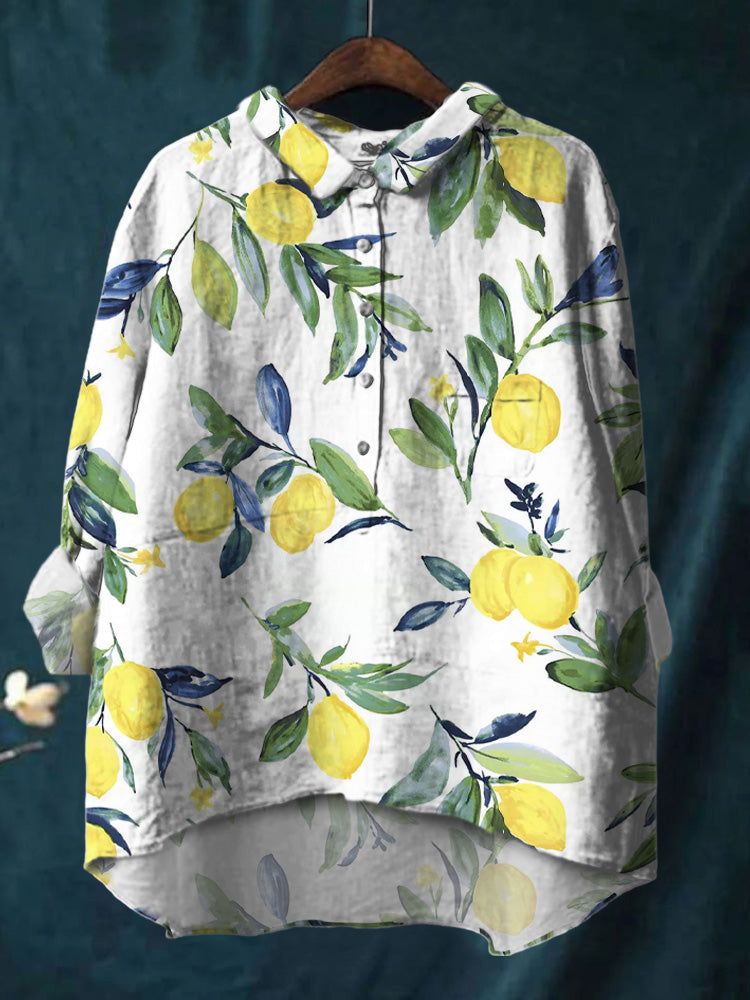 Colorful Watercolor Daisy Print Cotton And Linen Shirt