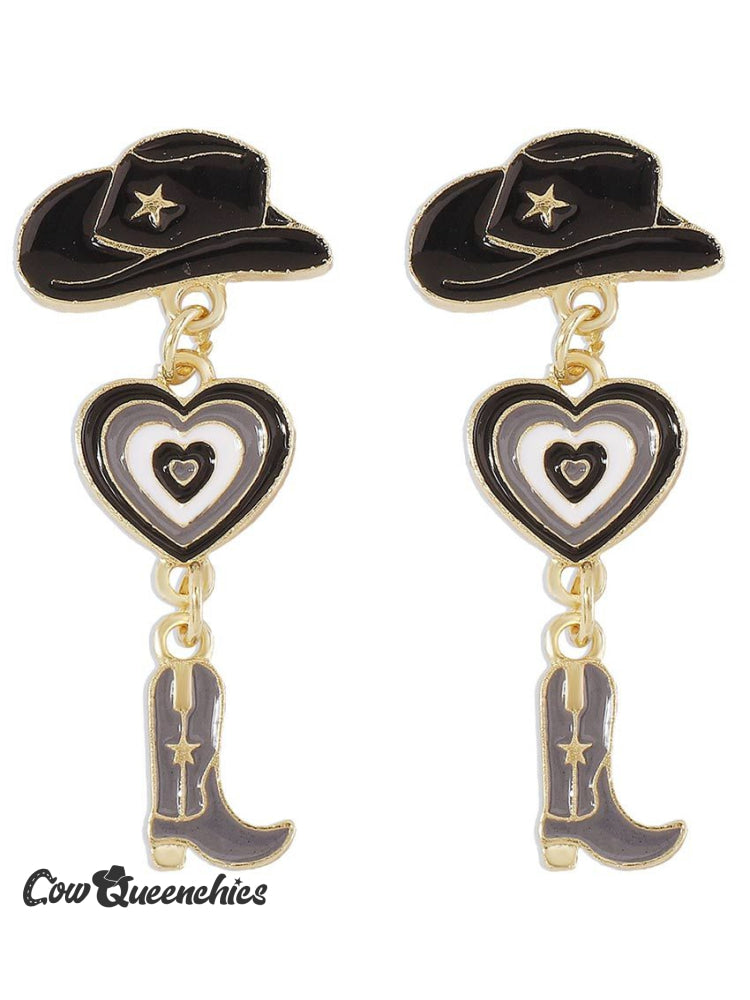 Western Cowboy Wind Hat Love Cowboy Boots Earrings