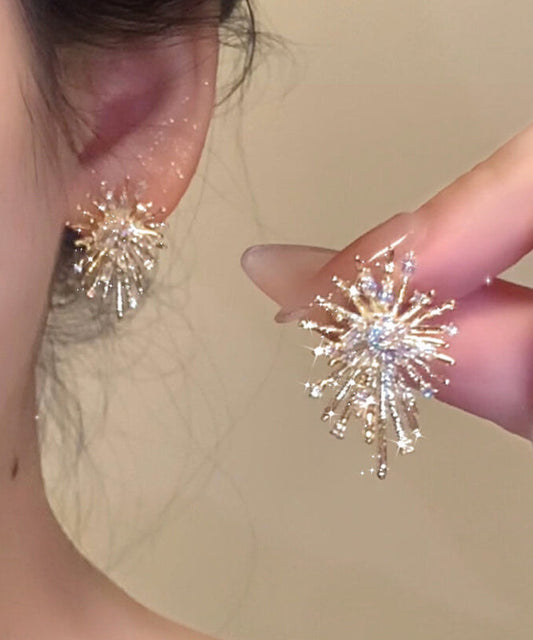 Gold Sterling Silver Overgild Zircon Fireworks Stud Earrings