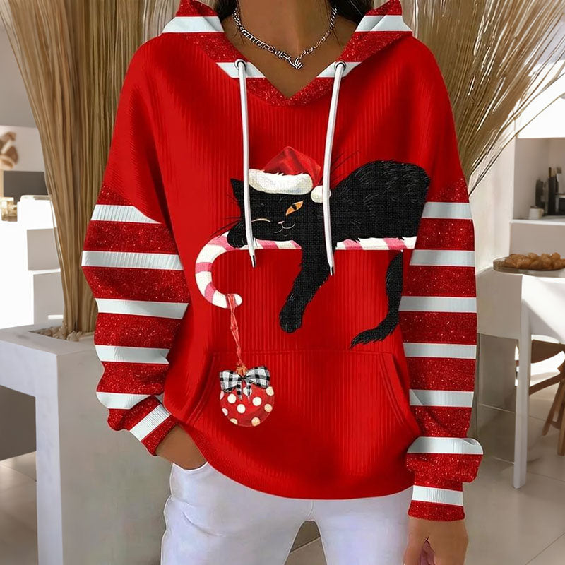 Comstylish Women's Christmas Cat Pattern Casual Hoodie