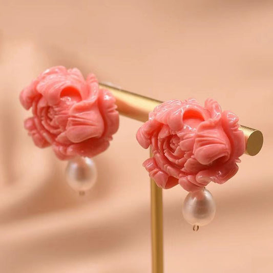 Regular Red Sterling Silver Pearl Stud Earrings