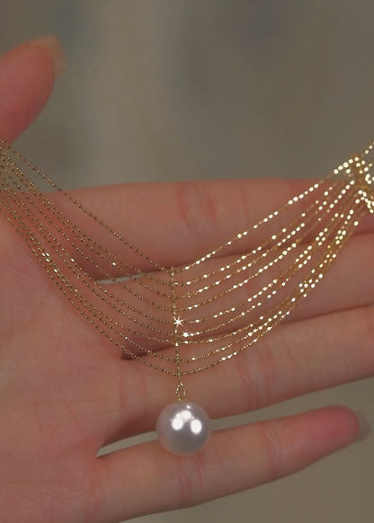 Gold Pearl Lace Tassel Pendant Necklace