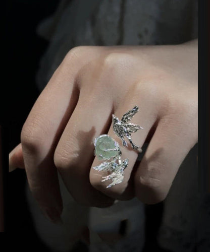 Silk Copper Gem Stone Little Bird Rings