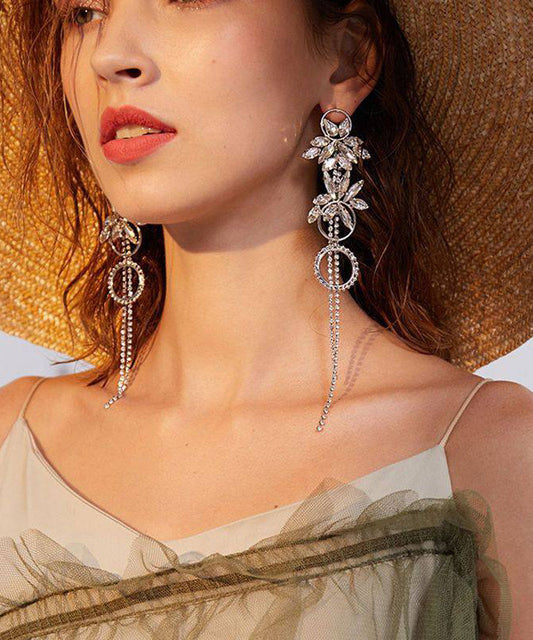 Stylish Silk Zircon Tassels Exaggeration Silver Drop Earrings