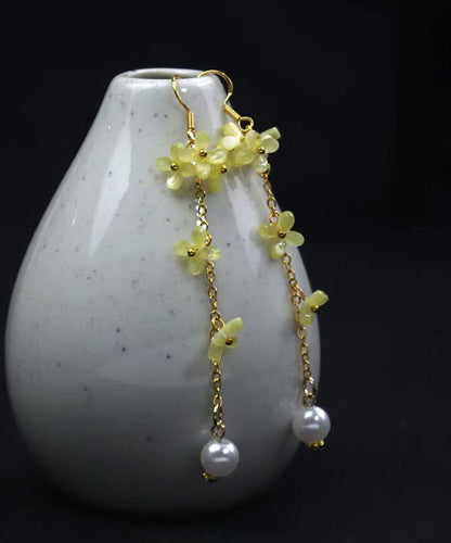 Gold Sterling Silver Overgild Pearl Coloured Glaze Tassel Drop Earrings