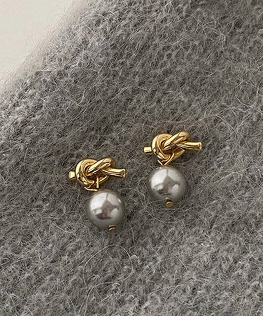 Style Grey Copper Overgild Pearl Resin Drop Earrings