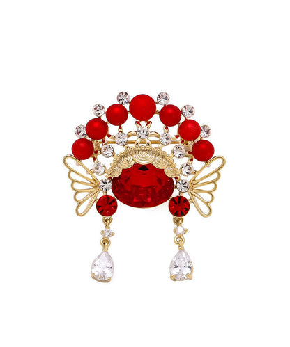 Red Copper Zircon Crystal Ball Huadan Brooches