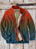 Men's Gradiant Art Crochet Cozy Knit Zip Cardigan artswardrobe