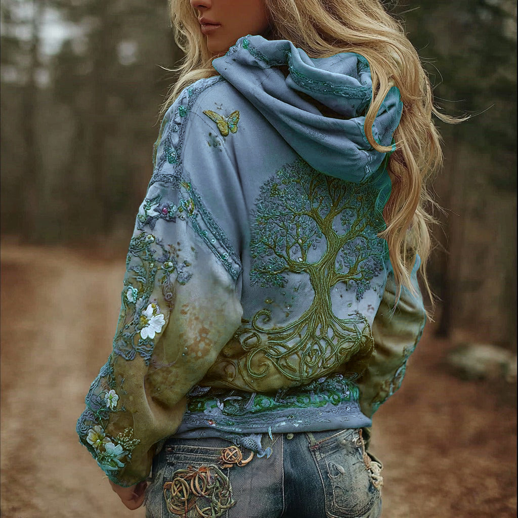 Comstylish Women's Vintage Viking Tree Of Life Art Gradient Comfort Hoodie