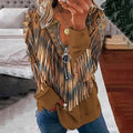Comstylish Vintage Western Tassel Printed V-Neck Sweatshirt